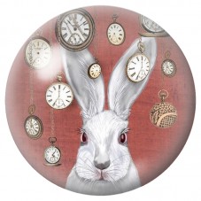 Cabochon en Verre Illustré Lapin Blanc aux Horloges 12 à 25mm pour la Création de Bijoux Fantaisie - DIY