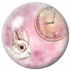 Cabochon en Verre Illustré Lapin Blanc et Montre Rose 12 à 25mm pour la Création de Bijoux Fantaisie - DIY