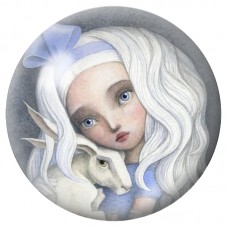 Cabochon en Verre Illustré Alice Blanche et Lapin 12 à 25mm pour la Création de Bijoux Fantaisie - DIY