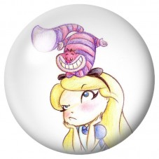 Cabochon en Verre Illustré Alice et Chat du Cheshire sur la Tête 12 à 25mm pour la Création de Bijoux Fantaisie - DIY