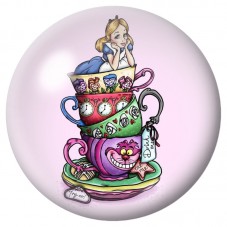 Cabochon en Verre Illustré Alice sur une Tour de Tasses 12 à 25mm pour la Création de Bijoux Fantaisie - DIY