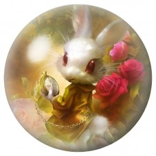 Cabochon en Verre Illustré Lapin Blanc à la Montre et aux Roses 12 à 25mm pour la Création de Bijoux Fantaisie - DIY