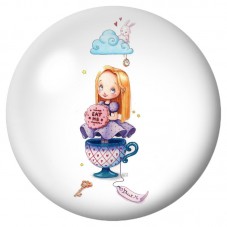 Cabochon en Verre Illustré Petite Alice aux Tasses Empilées 12 à 25mm pour la Création de Bijoux Fantaisie - DIY