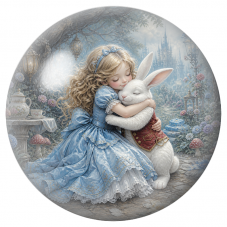 Cabochon en Verre Illustré Alice Enlaçant le Lapin Blanc Endormi 12 à 25mm pour la Création de Bijoux Fantaisie - DIY