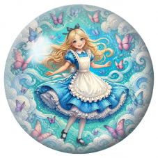 Cabochon en Verre Illustré Alice dans les Vagues et les Papillons 12 à 25mm pour la Création de Bijoux Fantaisie - DIY