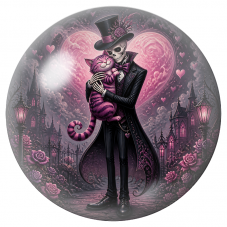 Cabochon en Verre Illustré Squelette Chapelier Enlaçant le Chat Rose 12 à 25mm pour la Création de Bijoux Fantaisie - DIY