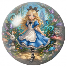 Cabochon en Verre Illustré Alice sur le Sentier du Lapin et du Chat 12 à 25mm pour la Création de Bijoux Fantaisie - DIY