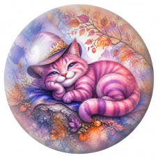 Cabochon en Verre Illustré Chat du Cheshire Rose au Chapeau d’Automne 12 à 25mm pour la Création de Bijoux Fantaisie - DIY