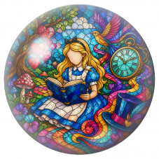 Cabochon en Verre Illustré Alice Lisant en Vitrail Coloré 12 à 25mm pour la Création de Bijoux Fantaisie - DIY