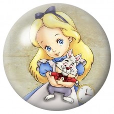 Cabochon en Verre Illustré Alice et Chat Blanc 12 à 25mm pour la Création de Bijoux Fantaisie - DIY