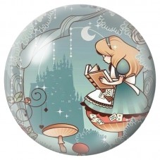 Cabochon en Verre Illustré Alice Lisant sous la Lune 12 à 25mm pour la Création de Bijoux Fantaisie - DIY