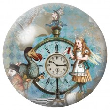 Cabochon en Verre Illustré Alice et Grande Horloge Bleue 12 à 25mm pour la Création de Bijoux Fantaisie - DIY
