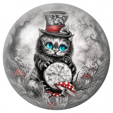 Cabochon en Verre Illustré Chat du Cheshire au Chapeau et à l’Horloge 12 à 25mm pour la Création de Bijoux Fantaisie - DIY