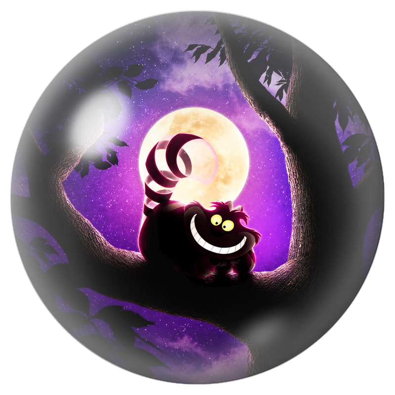 Cabochon en Verre Illustré Chat du Cheshire sous la Pleine Lune Violette 12 à 25mm