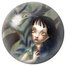 Cabochon en Verre Illustré Alice Sombre et Chat du Cheshire 12 à 25mm pour la Création de Bijoux Fantaisie - DIY