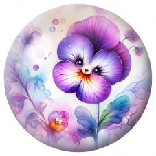 Cabochon en Verre Illustré Pensée Violette au Visage Enchanté 12 à 25mm pour la Création de Bijoux Fantaisie - DIY