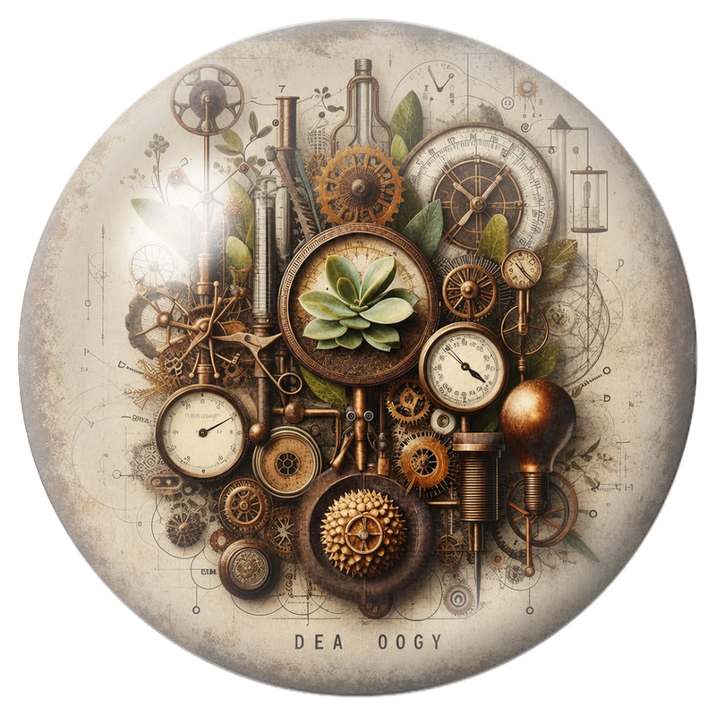 Cabochon en Verre Illustré Mécanismes du Temps et Succulente 12 à 25mm