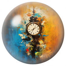 Cabochon en Verre Illustré Horloge Fantastique Bleue et Orange 12 à 25mm pour la Création de Bijoux Fantaisie - DIY
