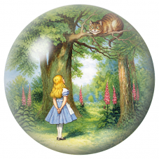 Cabochon en Verre Illustré Alice face au Chat du Cheshire 12 à 25mm pour la Création de Bijoux Fantaisie - DIY