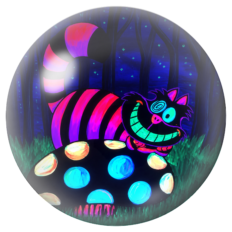 Cabochon en Verre Illustré Chat du Cheshire sur un Champignon Lumineux 12 à 25mm