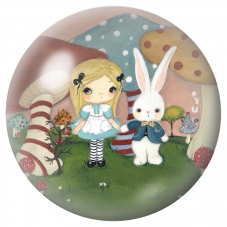 Cabochon en Verre Illustré Alice et le Lapin Blanc parmi les Champignons 12 à 25mm pour la Création de Bijoux Fantaisie - DIY