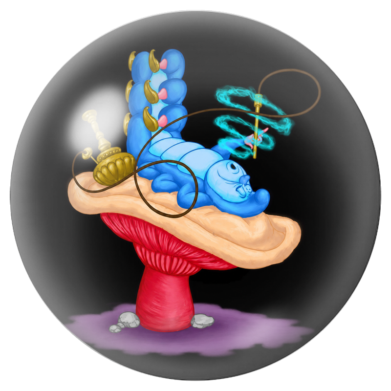 Cabochon en Verre Illustré Chenille Bleue au Narguilé 12 à 25mm