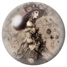 Cabochon en Verre Illustré Chapelière Steampunk aux Rouages 12 à 25mm pour la Création de Bijoux Fantaisie - DIY