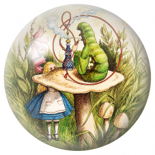 Cabochon en Verre Illustré Alice et la Chenille sur le Champignon 12 à 25mm pour la Création de Bijoux Fantaisie - DIY