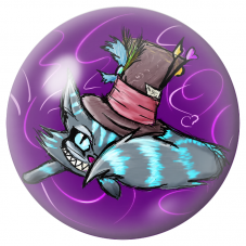 Cabochon en Verre Illustré Chat du Cheshire Bleu au Chapeau Fou 12 à 25mm pour la Création de Bijoux Fantaisie - DIY