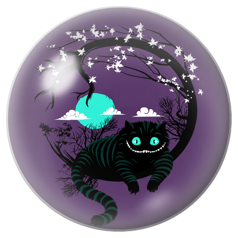 Cabochon en Verre Illustré Chat du Cheshire sous la Lune Turquoise 12 à 25mm