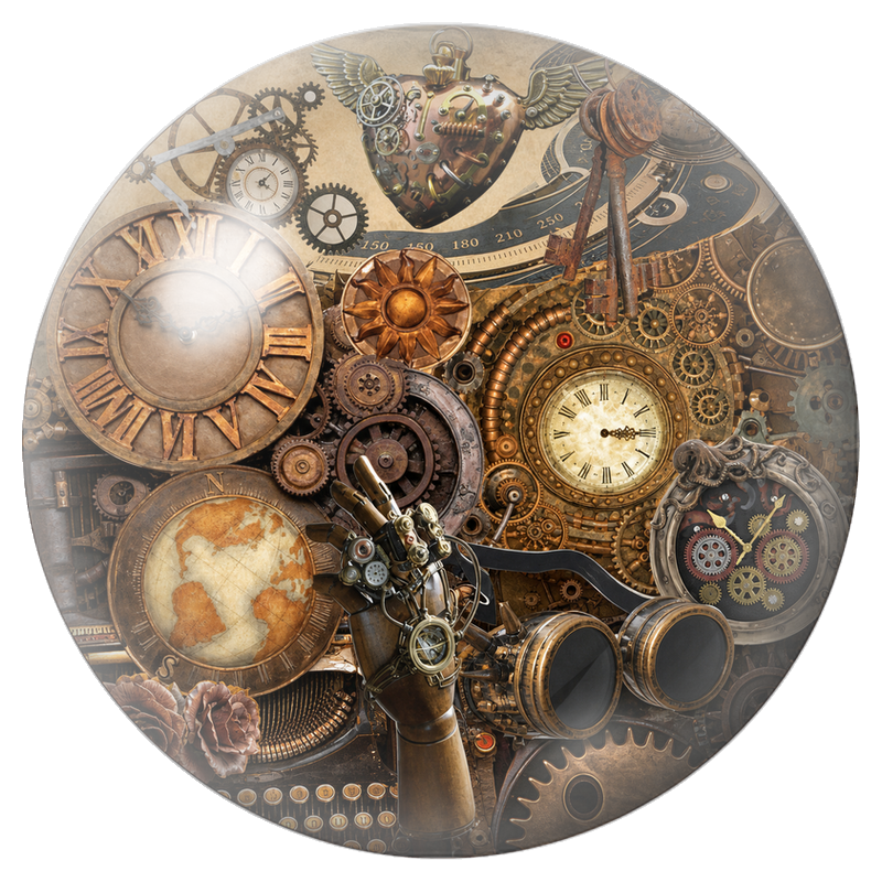 Cabochon en Verre Illustré Cabinet Steampunk aux Horloges 12 à 25mm