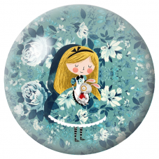 Cabochon en Verre Illustré Alice au Lapin Blanc dans les Fleurs Bleues 12 à 25mm pour la Création de Bijoux Fantaisie - DIY
