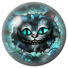 Cabochon en Verre Illustré Visage du Chat du Cheshire Turquoise 12 à 25mm pour la Création de Bijoux Fantaisie - DIY
