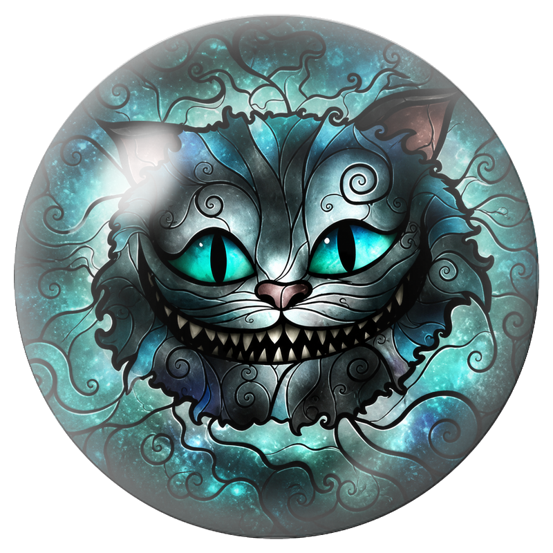 Cabochon en Verre Illustré Visage du Chat du Cheshire Turquoise 12 à 25mm