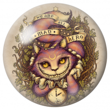 Cabochon en Verre Illustré Chat du Cheshire et la Citation des Fous 12 à 25mm pour la Création de Bijoux Fantaisie - DIY