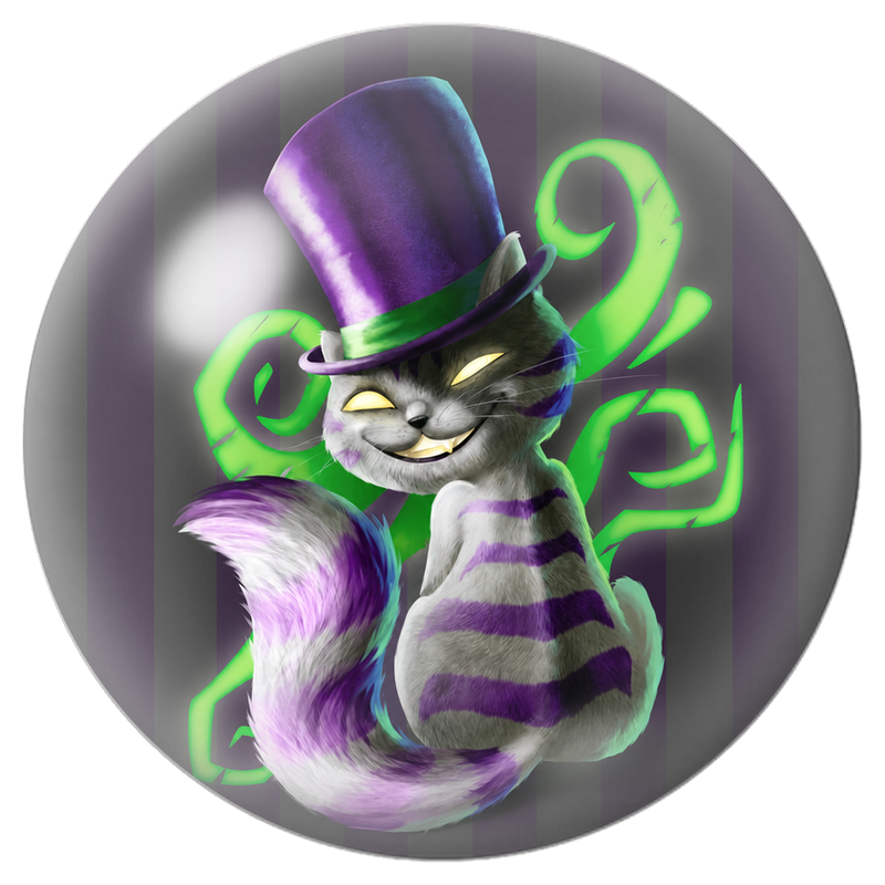 Cabochon en Verre Illustré Chat du Cheshire au Haut-de-Forme Violet 12 à 25mm