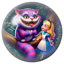 Cabochon en Verre Illustré Alice avec le Chat du Cheshire sur sa Branche 12 à 25mm pour la Création de Bijoux Fantaisie - DIY