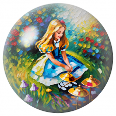 Cabochon en Verre Illustré Alice parmi les Champignons Dorés 12 à 25mm pour la Création de Bijoux Fantaisie - DIY