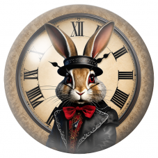 Cabochon en Verre Illustré Lapin Blanc Élégant devant l’Horloge 12 à 25mm pour la Création de Bijoux Fantaisie - DIY