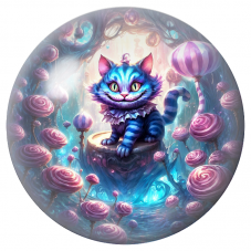 Cabochon en Verre Illustré Chat du Cheshire Bleu au Jardin de Sucettes 12 à 25mm pour la Création de Bijoux Fantaisie - DIY