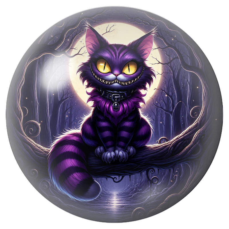Cabochon en Verre Illustré Chat du Cheshire au Collier sous la Lune 12 à 25mm