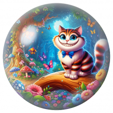 Cabochon en Verre Illustré Chat du Cheshire parmi les Fleurs et Papillons 12 à 25mm pour la Création de Bijoux Fantaisie - DIY