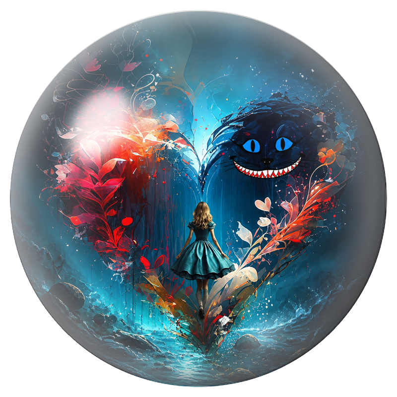 Cabochon en Verre Illustré Alice face au Sourire du Chat du Cheshire 12 à 25mm