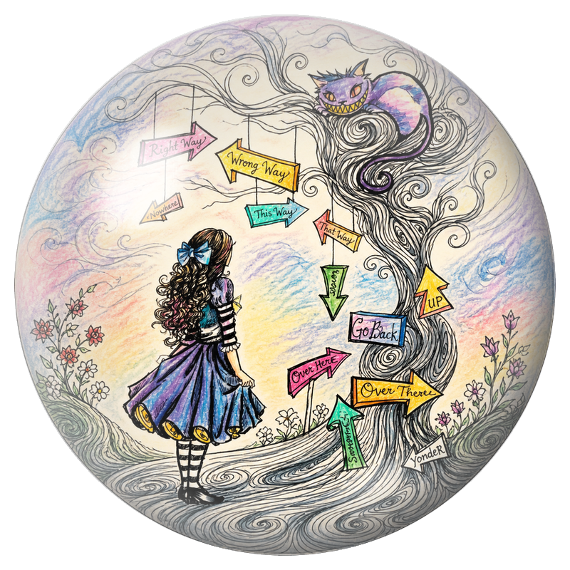 Cabochon en Verre Illustré Alice devant l’Arbre aux Directions 12 à 25mm