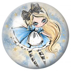 Cabochon en Verre Illustré Alice aux Étoiles Dorées 12 à 25mm pour la Création de Bijoux Fantaisie - DIY