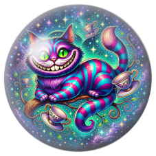 Cabochon en Verre Illustré Chat du Cheshire Cosmique aux Tasses de Thé 12 à 25mm pour la Création de Bijoux Fantaisie - DIY
