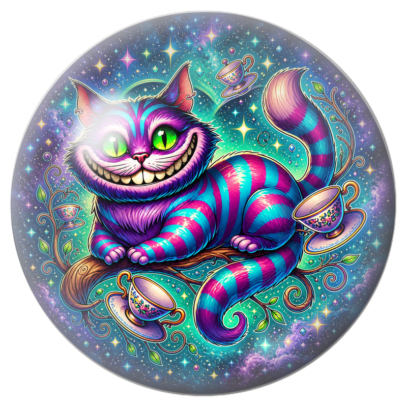Cabochon en Verre Illustré Chat du Cheshire Cosmique aux Tasses de Thé 12 à 25mm