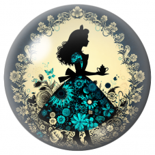 Cabochon en Verre Illustré Silhouette d’Alice à la Tasse de Thé 12 à 25mm pour la Création de Bijoux Fantaisie - DIY