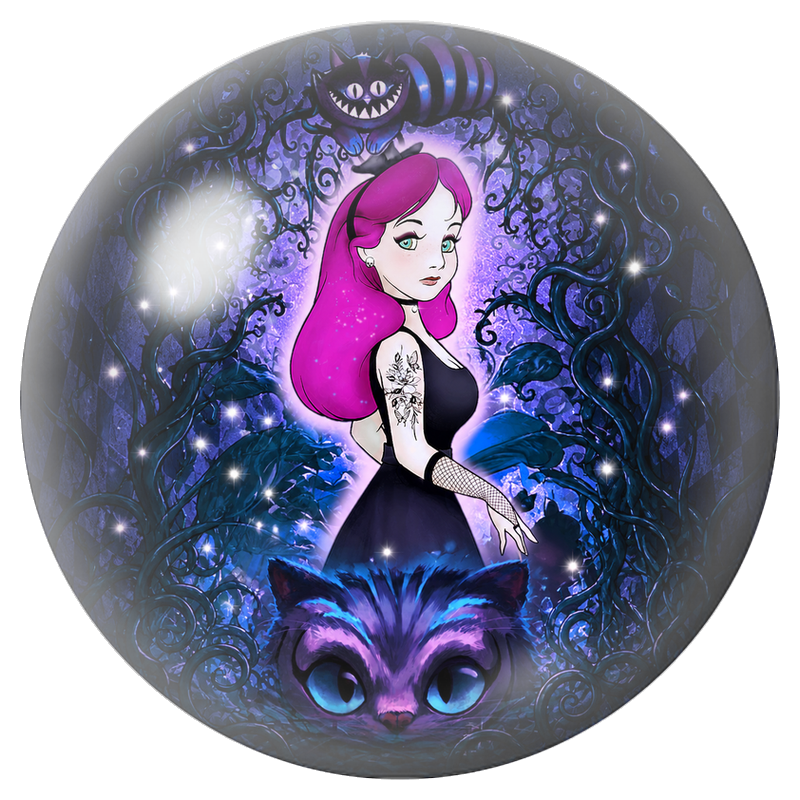Cabochon en Verre Illustré Alice Gothique aux Chats du Cheshire 12 à 25mm
