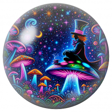 Cabochon en Verre Illustré Chapelier sous le Ciel de Champignons Néon 12 à 25mm pour la Création de Bijoux Fantaisie - DIY
